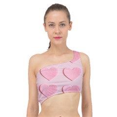 Valentine Day Heart Pattern Pink Spliced Up Bikini Top  by artworkshop