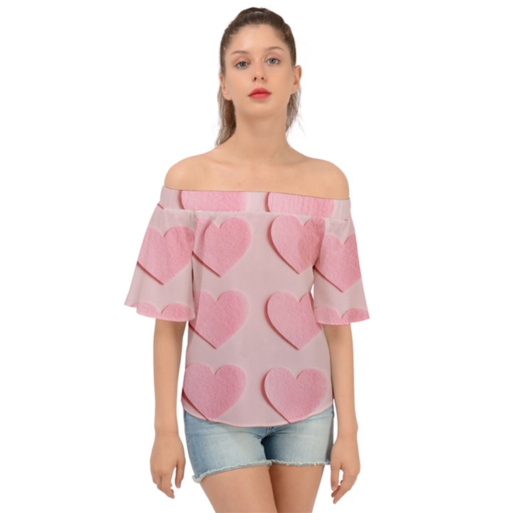 Valentine Day Heart Pattern Pink Off Shoulder Short Sleeve Top