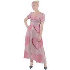 Valentine Day Heart Pattern Pink Button Up Short Sleeve Maxi Dress by artworkshop