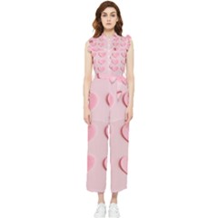 Valentine Day Heart Pattern Pink Women s Frill Top Chiffon Jumpsuit by artworkshop