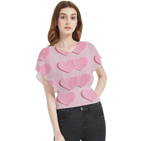 Valentine Day Heart Pattern Pink Butterfly Chiffon Blouse by artworkshop