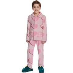 Valentine Day Heart Pattern Pink Kids  Long Sleeve Velvet Pajamas Set