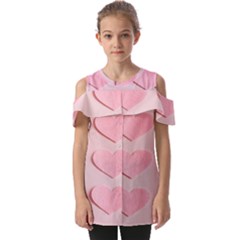 Valentine Day Heart Pattern Pink Fold Over Open Sleeve Top by artworkshop