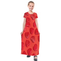 Valentine Day Heart Pattern  Kids  Short Sleeve Maxi Dress by artworkshop