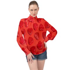 Valentine Day Heart Pattern  High Neck Long Sleeve Chiffon Top by artworkshop