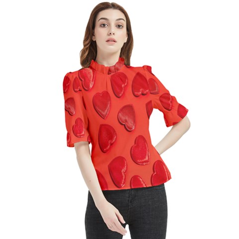 Valentine Day Heart Pattern  Frill Neck Blouse by artworkshop