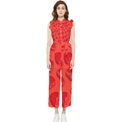 Valentine Day Heart Pattern  Women s Frill Top Chiffon Jumpsuit by artworkshop