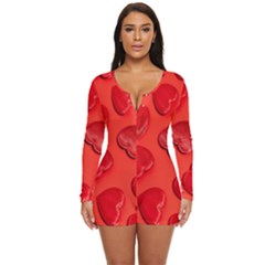 Valentine Day Heart Pattern  Long Sleeve Boyleg Swimsuit by artworkshop