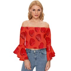 Valentine Day Heart Pattern  Off Shoulder Flutter Bell Sleeve Top by artworkshop