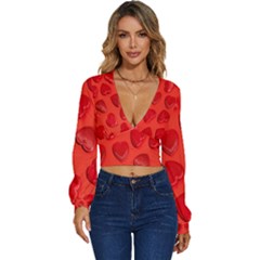 Valentine Day Heart Pattern  Long Sleeve Deep-v Velour Top