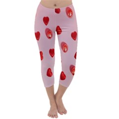 Valentine Day Heart Pattern Capri Winter Leggings  by artworkshop