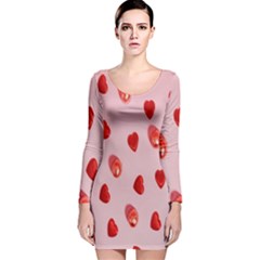 Valentine Day Heart Pattern Long Sleeve Velvet Bodycon Dress by artworkshop