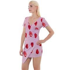 Valentine Day Heart Pattern Short Sleeve Asymmetric Mini Dress