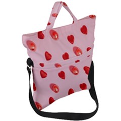 Valentine Day Heart Pattern Fold Over Handle Tote Bag by artworkshop