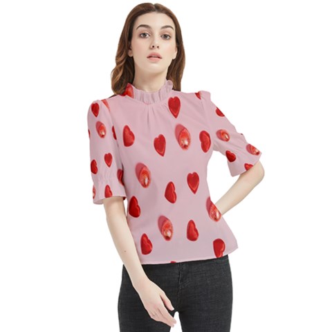 Valentine Day Heart Pattern Frill Neck Blouse by artworkshop