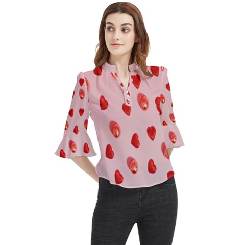 Valentine Day Heart Pattern Loose Horn Sleeve Chiffon Blouse by artworkshop