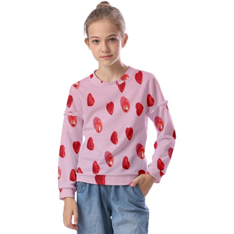 Valentine Day Heart Pattern Kids  Long Sleeve Tee With Frill  by artworkshop