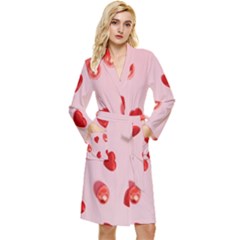 Valentine Day Heart Pattern Long Sleeve Velour Robe