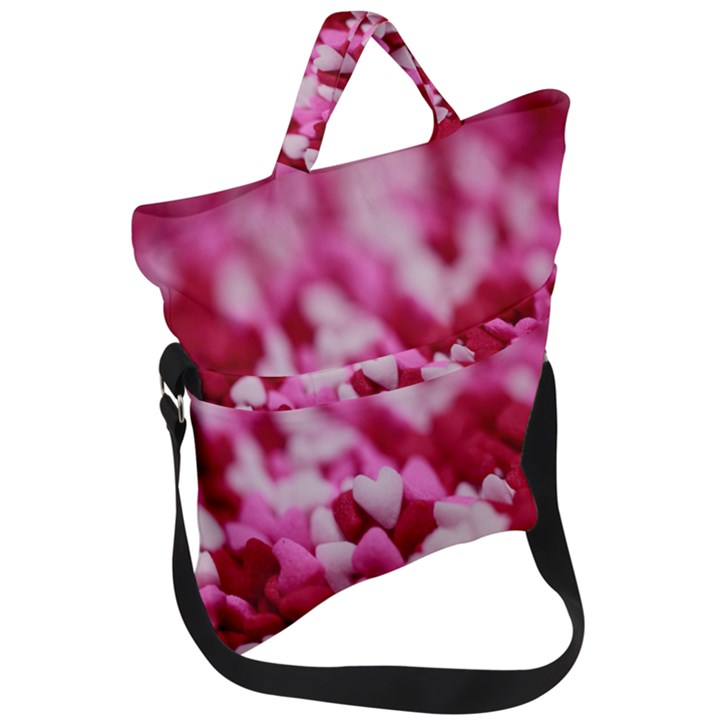 Valentine Day Heart Symbol Capsule Fold Over Handle Tote Bag