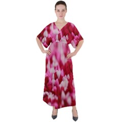 Valentine Day Heart Symbol Capsule V-neck Boho Style Maxi Dress by artworkshop