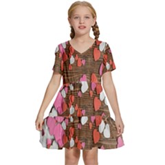 Valentine Day Heart Wallpaper Kids  Short Sleeve Tiered Mini Dress by artworkshop