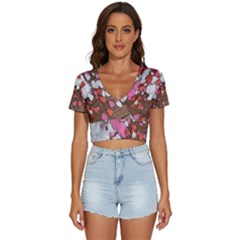 Valentine Day Heart Wallpaper V-neck Crop Top by artworkshop