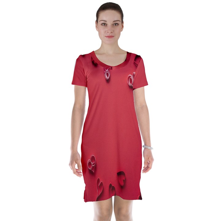 Valentine Day Logo Heart Ribbon Short Sleeve Nightdress