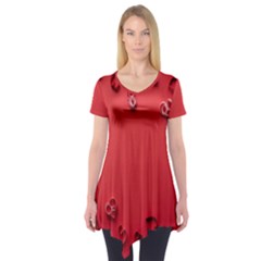 Valentine Day Logo Heart Ribbon Short Sleeve Tunic 