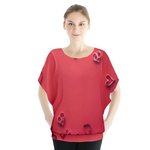 Valentine Day Logo Heart Ribbon Batwing Chiffon Blouse by artworkshop