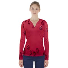 Valentine Day Logo Heart Ribbon V-neck Long Sleeve Top by artworkshop