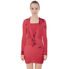 Valentine Day Logo Heart Ribbon V-neck Bodycon Long Sleeve Dress by artworkshop