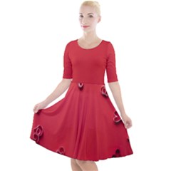 Valentine Day Logo Heart Ribbon Quarter Sleeve A-line Dress