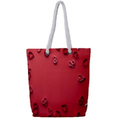 Valentine Day Logo Heart Ribbon Full Print Rope Handle Tote (small) by artworkshop