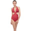 Valentine Day Logo Heart Ribbon Halter Front Plunge Swimsuit View1