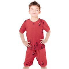 Valentine Day Logo Heart Ribbon Kids  Tee And Shorts Set by artworkshop