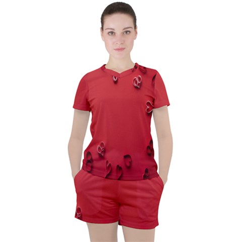 Valentine Day Logo Heart Ribbon Women s Tee And Shorts Set by artworkshop