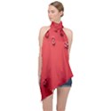 Valentine Day Logo Heart Ribbon Halter Asymmetric Satin Top View1