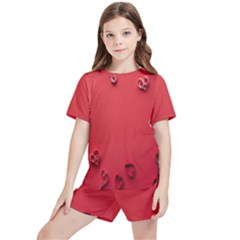 Valentine Day Logo Heart Ribbon Kids  Tee And Sports Shorts Set