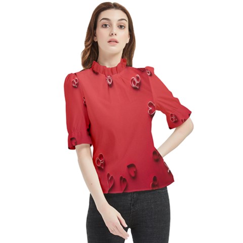 Valentine Day Logo Heart Ribbon Frill Neck Blouse by artworkshop