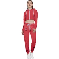 Valentine Day Logo Heart Ribbon Cropped Zip Up Lounge Set by artworkshop