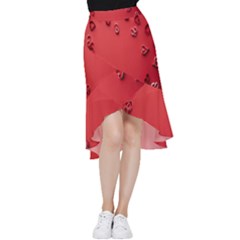 Valentine Day Logo Heart Ribbon Frill Hi Low Chiffon Skirt by artworkshop