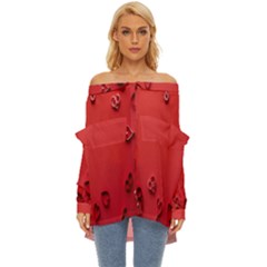 Valentine Day Logo Heart Ribbon Off Shoulder Chiffon Pocket Shirt by artworkshop