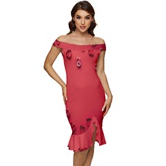 Valentine Day Logo Heart Ribbon Off Shoulder Ruffle Split Hem Bodycon Dress by artworkshop