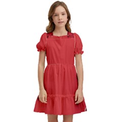 Valentine Day Logo Heart Ribbon Kids  Puff Sleeved Dress