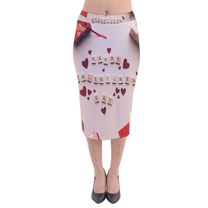 Valentine Gift Box Velvet Midi Pencil Skirt