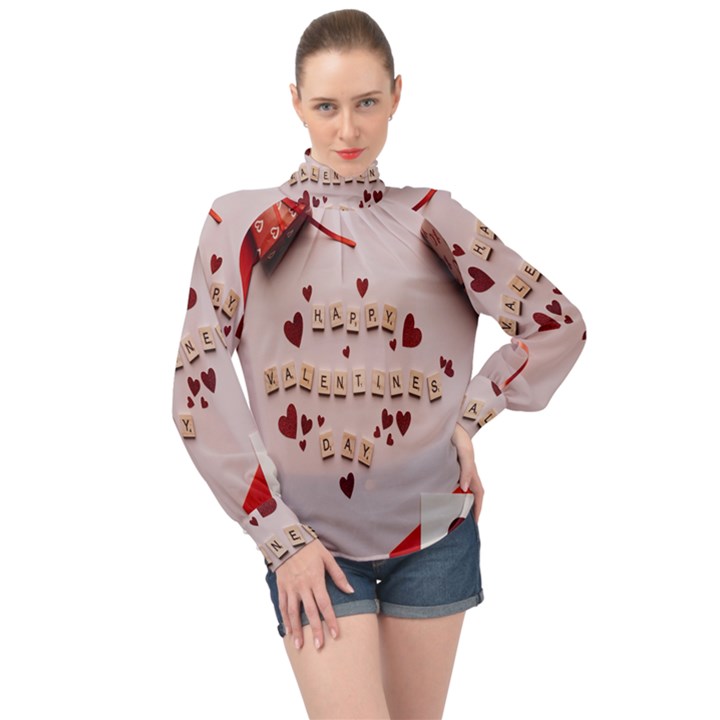 Valentine Gift Box High Neck Long Sleeve Chiffon Top