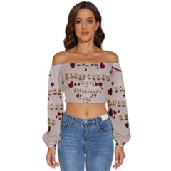 Valentine Gift Box Long Sleeve Crinkled Weave Crop Top