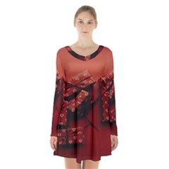 Valentines Gift Long Sleeve Velvet V-neck Dress by artworkshop