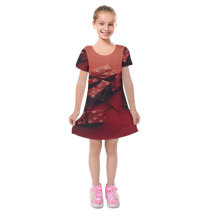 Valentines Gift Kids  Short Sleeve Velvet Dress