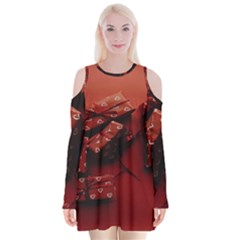 Valentines Gift Velvet Long Sleeve Shoulder Cutout Dress by artworkshop